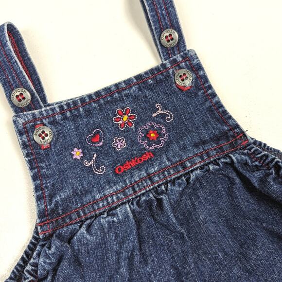 Vtg Oshkosh B'gosh Y2K Dress Girls 18m Dress Embroidered Bubble Hem - Picture 2 of 5